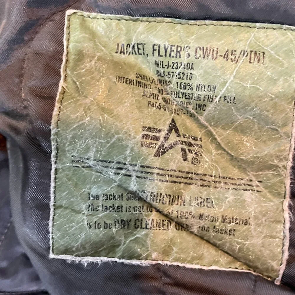 Alpha Industries CWU-45/P Flight Jacket L Olive Green Military Bomber Aviator - Picture 6 of 11